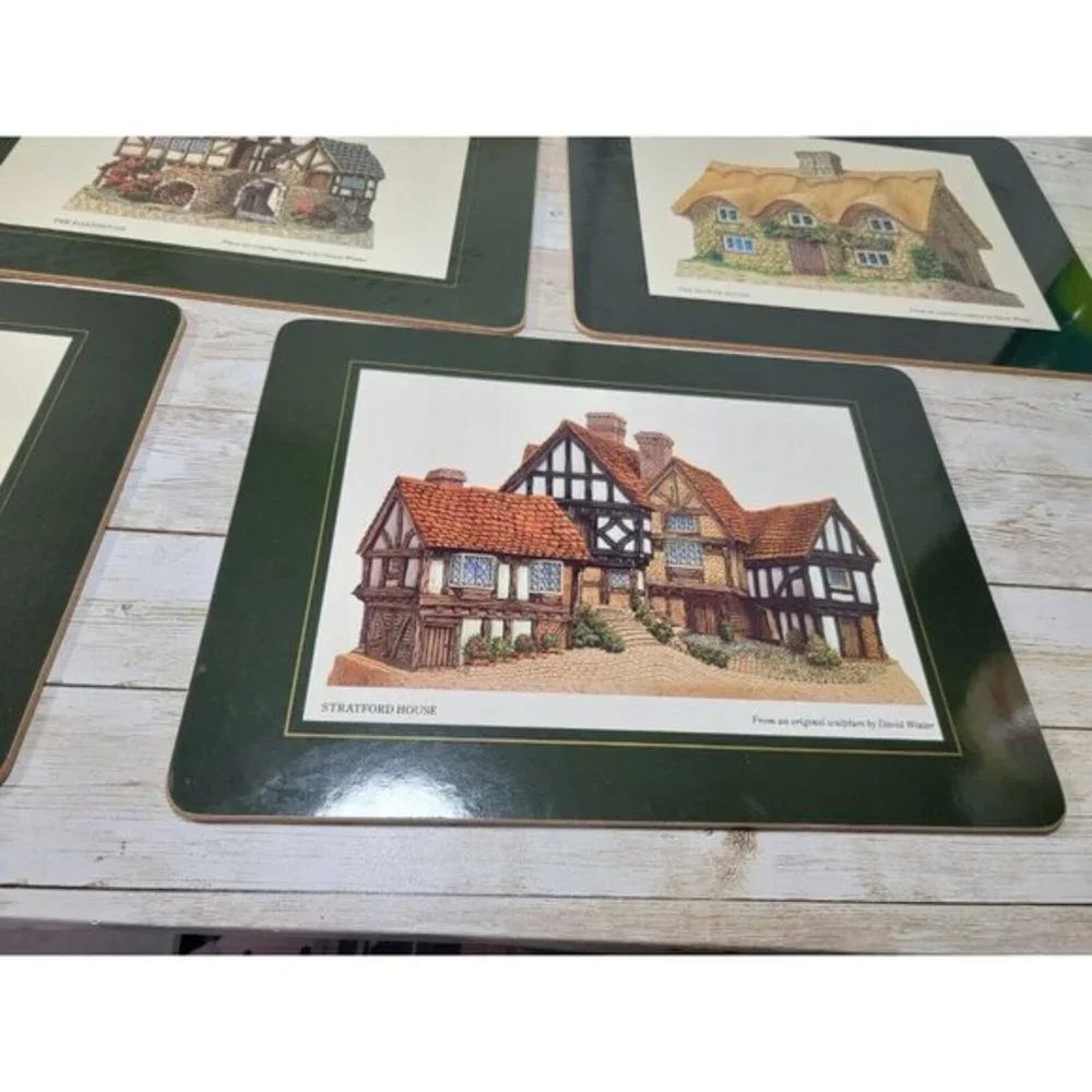 David‎ Winter English Cottages Placemats 7 Different Scenes Cork Back box bottom